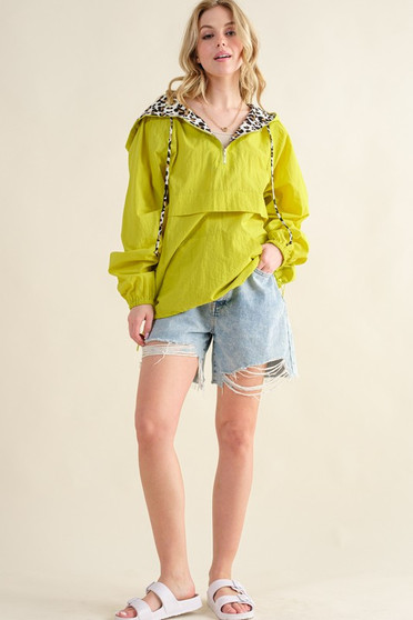 And The Why Leopard Print Hoodie Zipper Up Pocket Windbreaker