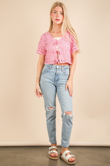VERY J Front Tie Crochet Crop Top
