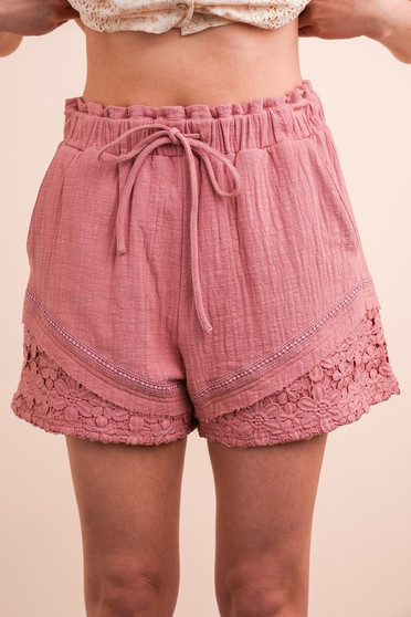 VERY J Lace Contrast Detail Woven Shorts