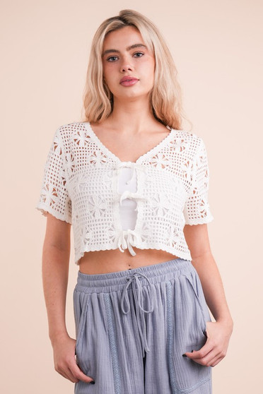 VERY J Front Tie Crochet Crop Top
