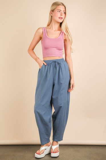 VERY J Solid Barrel Comfy Woven Pants