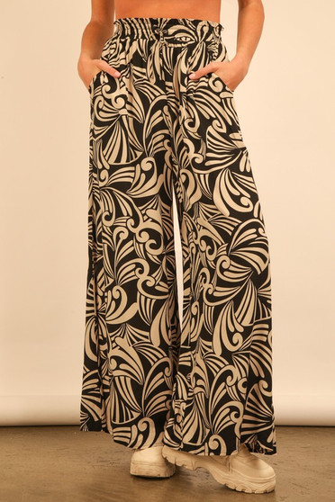 VERY J Full Size Printed Wide Leg Pants Plus Size