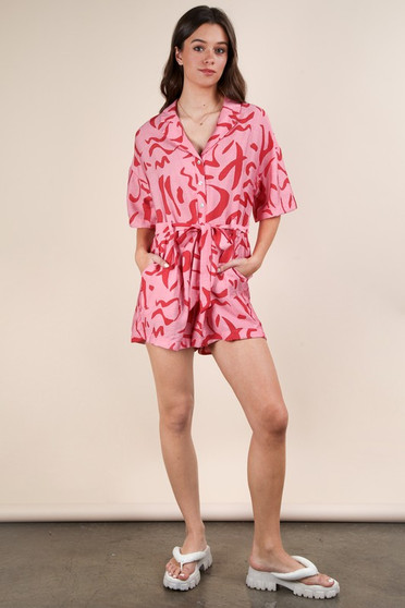 VERY J Oversized Printed Button Down Resort Romper