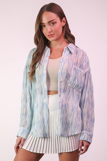 VERY J Plus Size Oversized Printed Button Up Shirt
