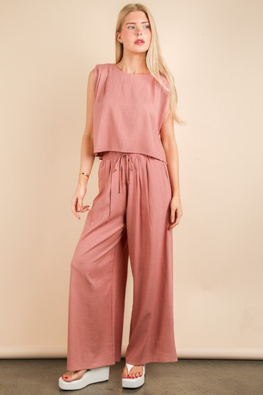 VERY J Solid Woven Top & Pants Set