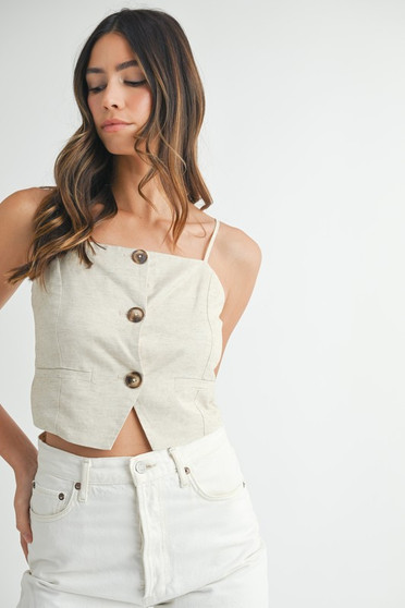 MABLE Linen Mix Button Down Tank Top