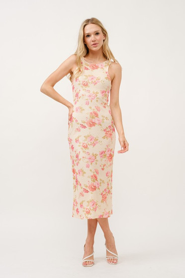 And The Why Floral Fishnet Bodycon Midi Dress