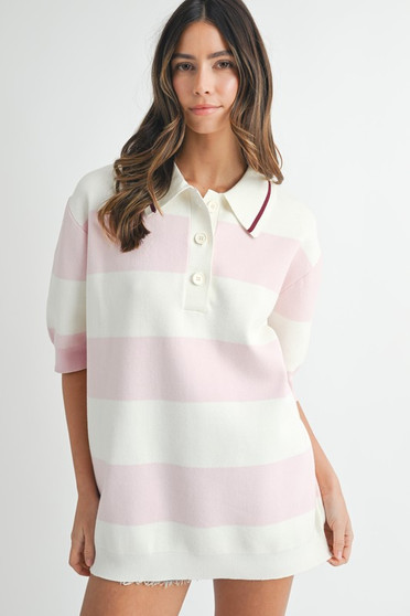 MABLE Oversized Stripe Polo Collar Sweater