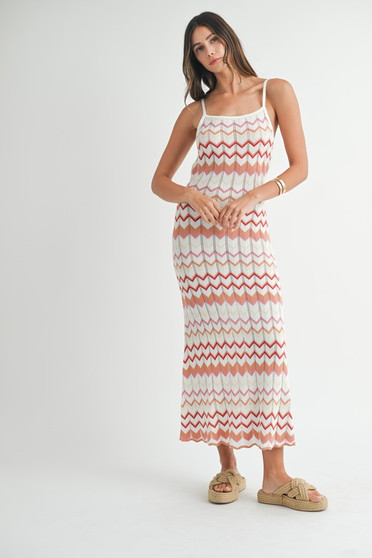 MABLE Lightweight Pointelle Chevron Knit Maxi Dress