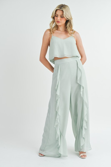MABLE Crop Cami and Ruffled Wide Leg Pants Set