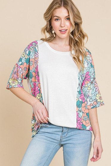 BOMBOM Floral Round Neck Half Sleeve T-Shirt