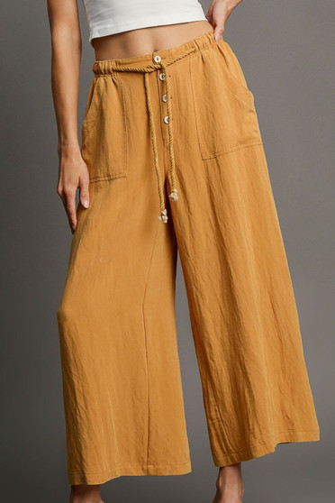 Umgee Full Size Rope Drawstring Wide Leg Pants Plus Size