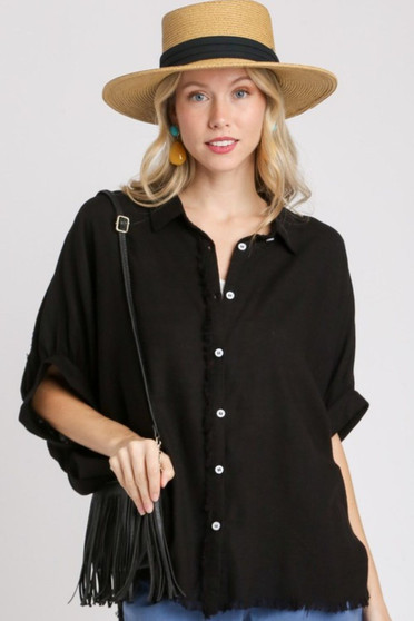 Umgee Full Size Linen Blend Button Down Shirt Plus Size