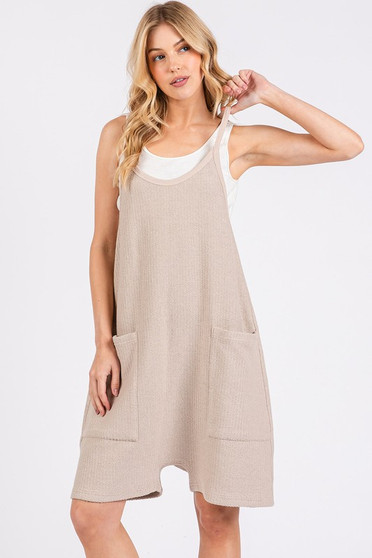 Mittoshop Scoop Neck Spaghetti Strap Overalls with Pockets