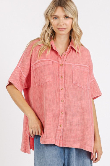 Mittoshop Mineral Wash Gauze Oversized Short Sleeve Shirt