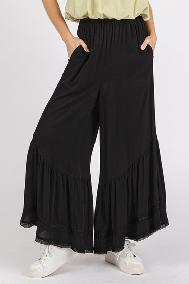 Mittoshop Lace Ruffle Asymmetric Hem Wide Leg Pants