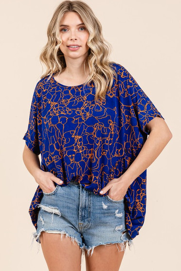 Mittoshop Abstract Print Round Neck Short Sleeve Top