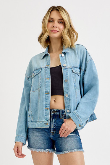 RISEN Washed Dropped Shoulder Denim Jacket