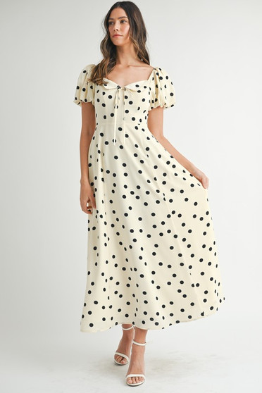 MABLE Polka Dot Puff Sleeve Midi Dress
