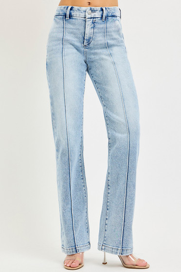 RISEN Tummy Control High Rise Straight Pin Tuck Jeans
