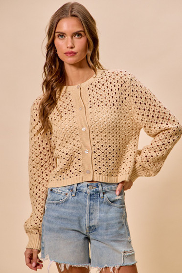 SO ME Open Knitted Button Down Cardigan Sweater Top