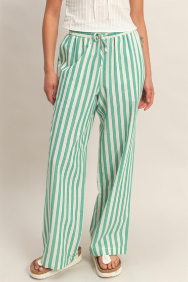 Vertical Striped Elastic Pants With Side Pockets​​