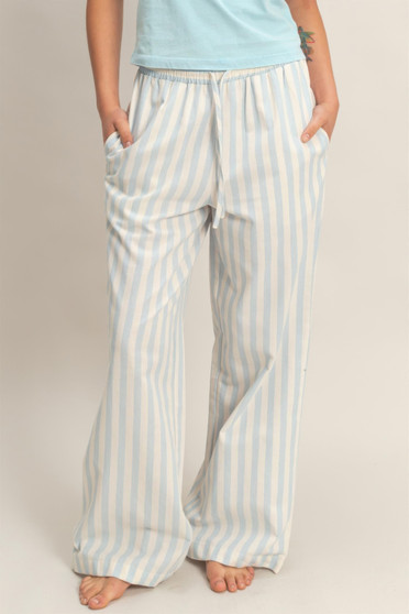 Vertical Striped Elastic Pants With Side Pockets​