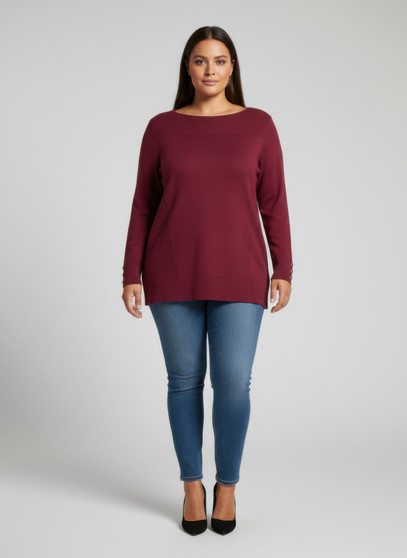 Mocha Button Cuff Ribbed Knit Tunic Top​​​