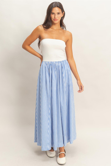 Striped Strapless Flowy Midi Dress​​​