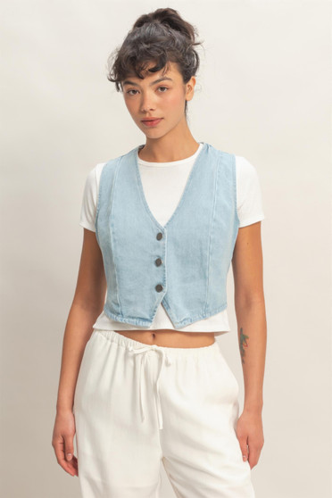 V-Neck Sleeveless Denim Vest​