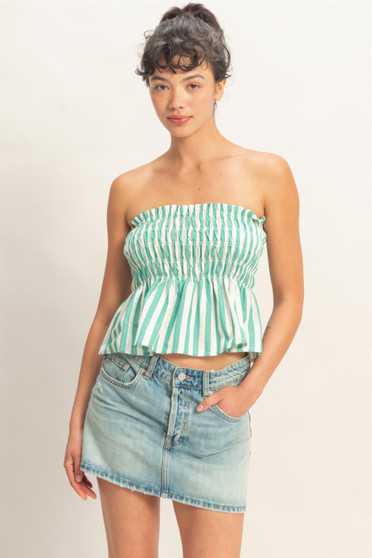 Striped Strapless Smocked Bandeau Top​​