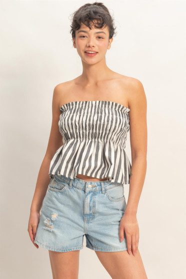 Striped Strapless Smocked Bandeau Top