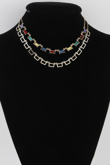 Multi Square Crystal Charm Necklace