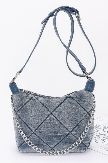 Quilted Washed Denim Shoulder Chain Crossbody Bag
