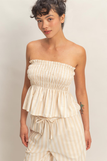 Striped Strapless Smocked Bandeau Top​