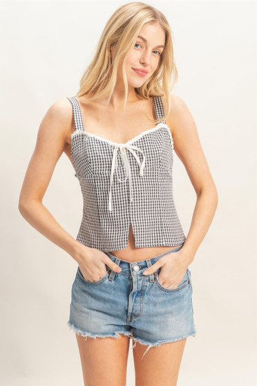 Gingham Tie Front Tank Top