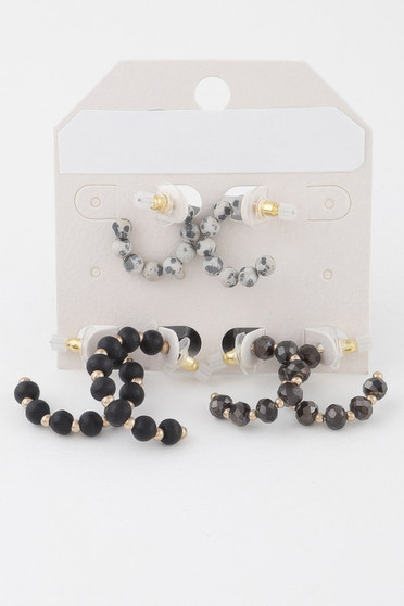 Crystal Bead Hoop Earrings Set