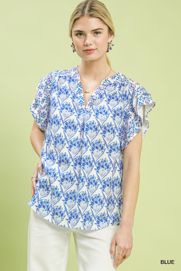 Umgee Double Frill Sleeve Floral Blouse