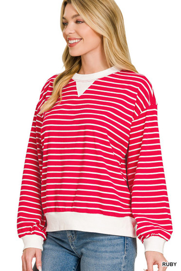 Zenana Striped Rib Banded Sweatshirt