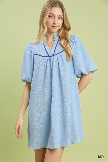 Umgee Seersucker Puff Sleeve Dress