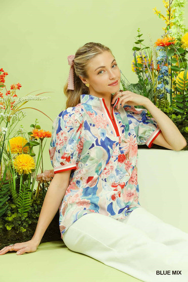 Umgee Jacquard Bloomscape Print Top