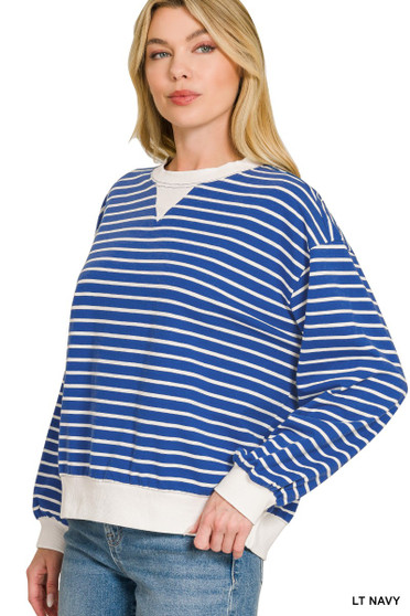 Zenana Striped Rib Banded Sweatshirt
