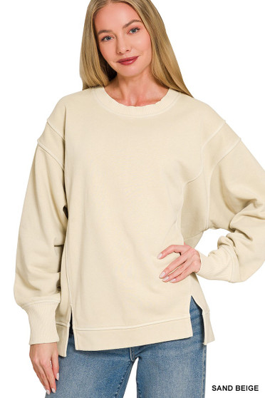 Zenana Pigment Dye Exposed-seam Fleece Sweatshirt