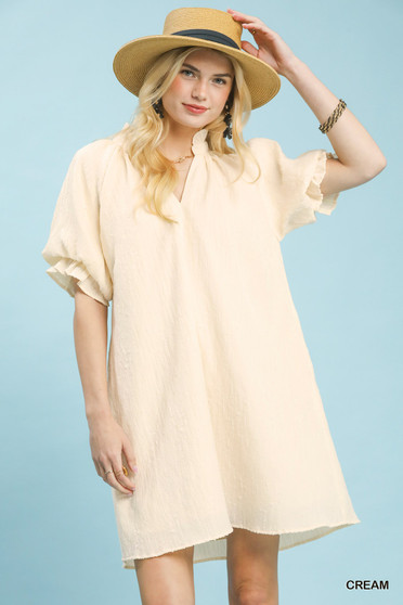 Umgee Linen Blend Ruffle Dress