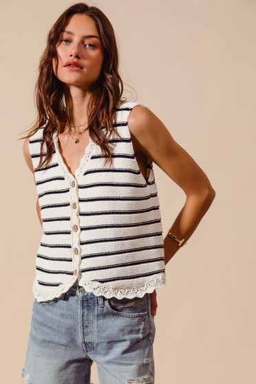 SO ME Buttoned Front Stripe Texture Knitted Sweater Vest