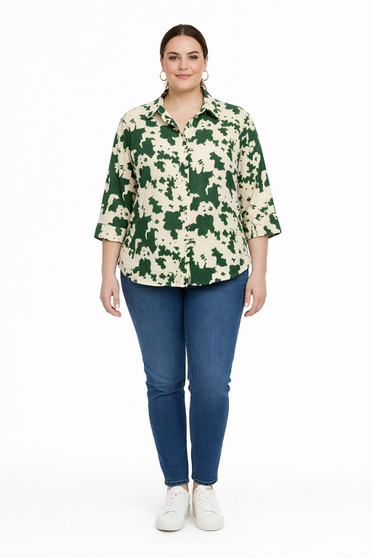 Cow Print 3/4 Sleeve Button-Up Shirt​