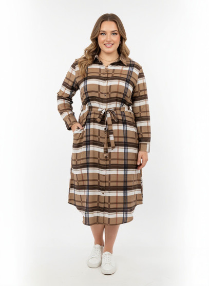 Button Front Midi Shirt Dress With Self Tie Belt​​