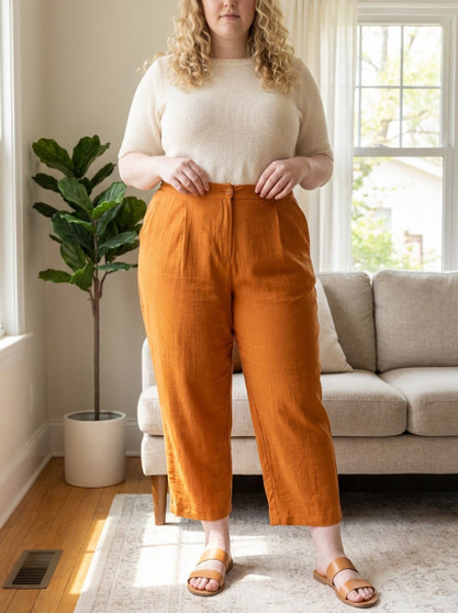 High-Rise Linen-Blend Straight Leg Pants​​​