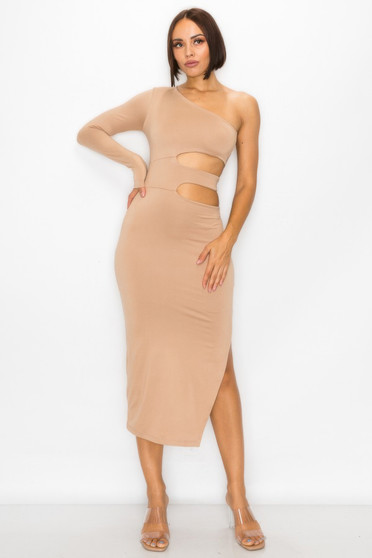 One Shoulder Maxi Dress With Waist Cut Out​