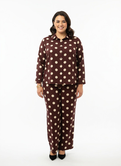 Dot Button-Up Top & Wide Leg Pants Set​​